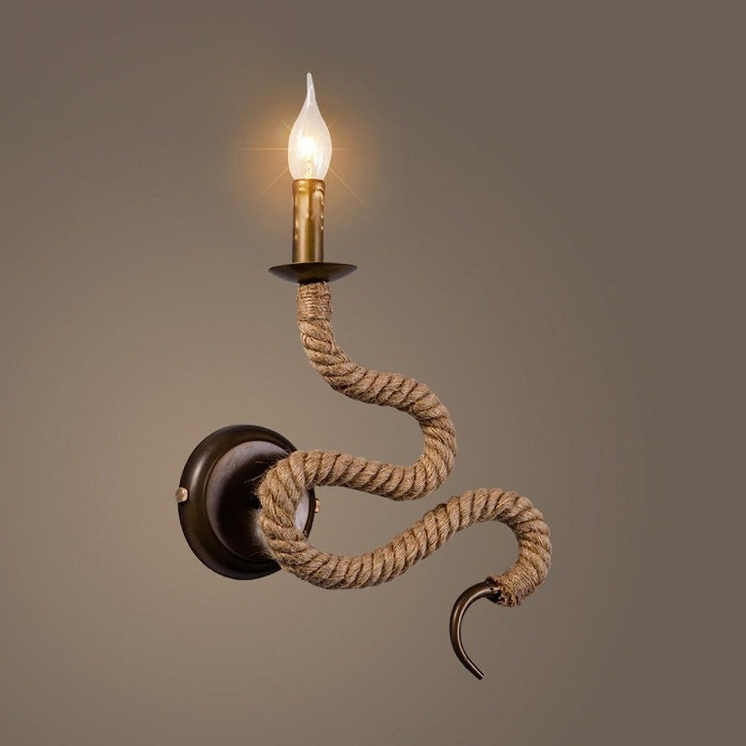 Rustic Hemp Rope Wall Sconce - Candle Style - E14 Bulb BK5023-W-1L