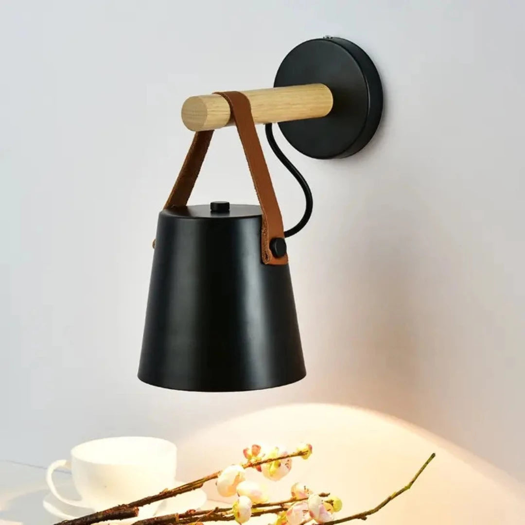 Modern Nordic Black & Wood Wall Lamp - E27 Bulb BK1246-W-1L