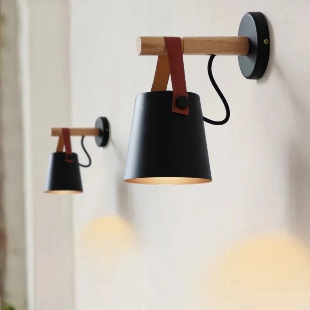 Modern Nordic Black & Wood Wall Lamp - E27 Bulb BK1246-W-1L