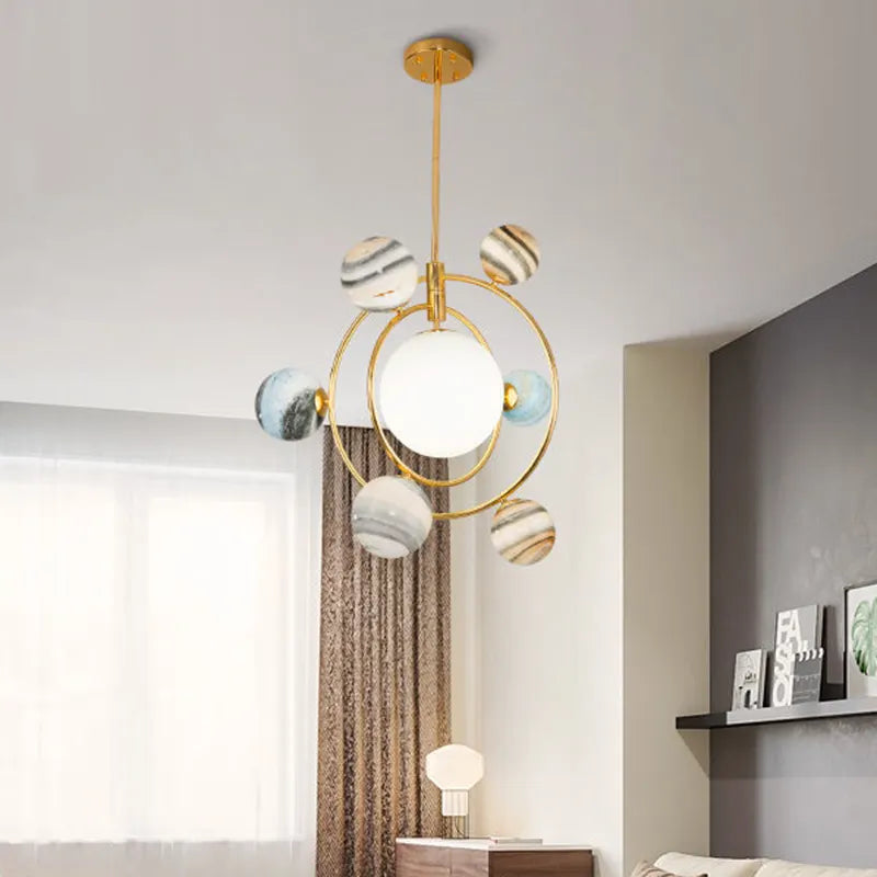 Modern Planet-Inspired Ceiling Light – Iron & Glass, 7 Bulbs for Indoor Lighting WH-AP-659