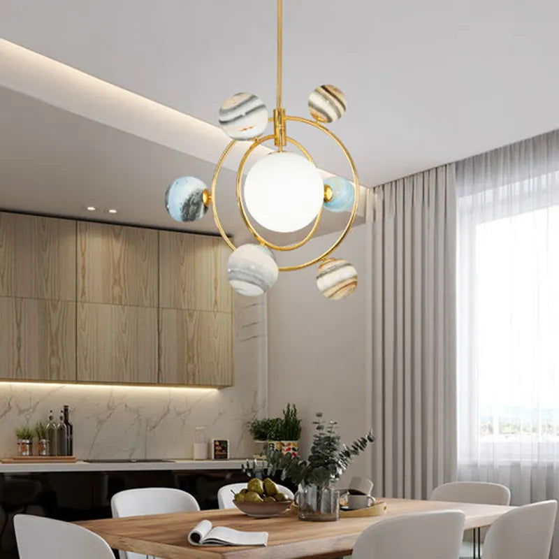 Modern Planet-Inspired Ceiling Light – Iron & Glass, 7 Bulbs for Indoor Lighting WH-AP-659