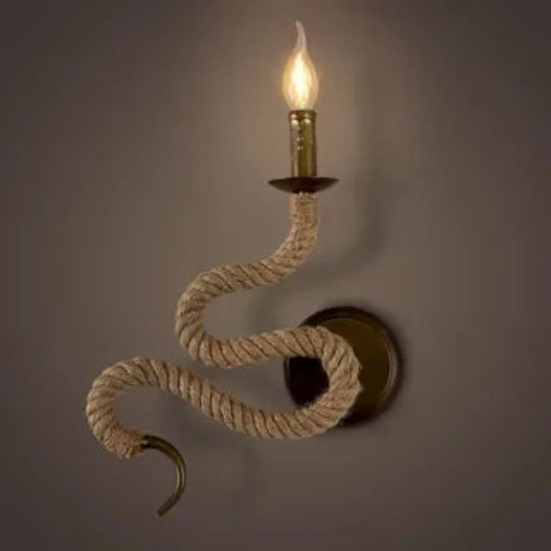 Rustic Hemp Rope Wall Sconce - Candle Style - E14 Bulb BK5023-W-1L