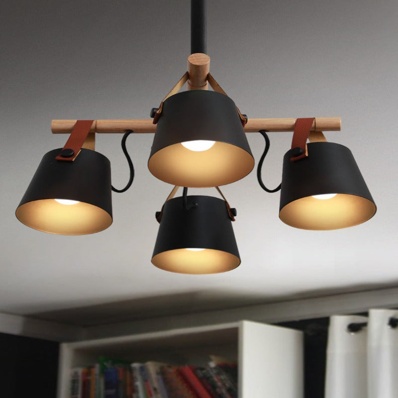 Nordic Black & Wood Chandelier - 4xE27 Ceiling Light BK1246-P-4L