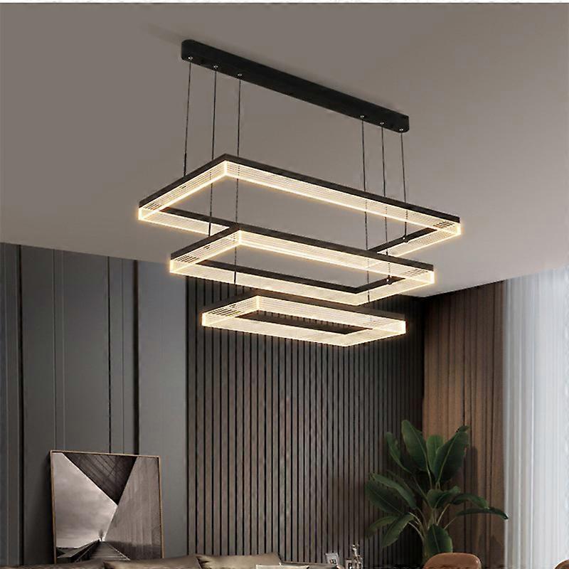 Modern Luxury LED Chandelier - Black Multi-Tier Rectangular Hanging Light