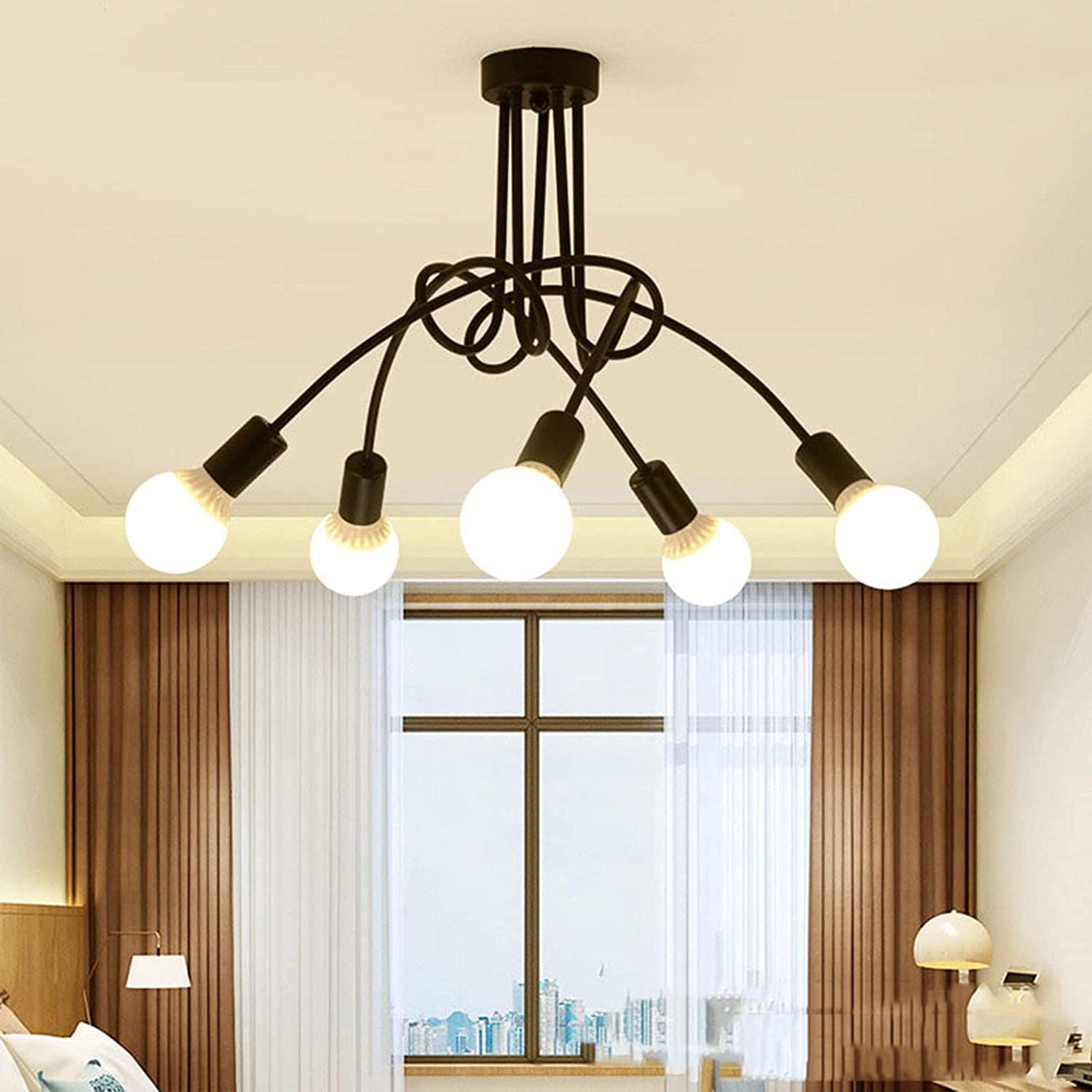 Retro Wrought Iron Chandelier: Modern Multi-Light LED E27 Ceiling Lamp