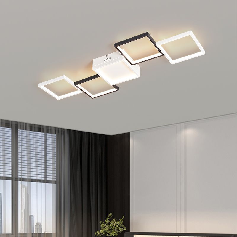 Modern Dimmable LED Ceiling Light (60W) - Black & White Square Flush Mount