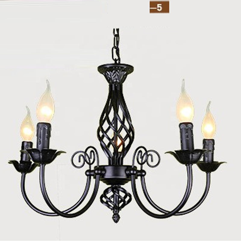 5-Light Farmhouse Chandelier: Rustic Black Candle Pendant Light Fixture