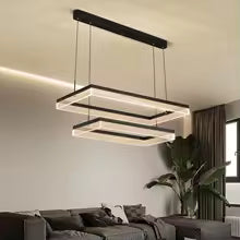 Rectangle LED Pendant Light - Black Multi-Layer Dimming Chandelier