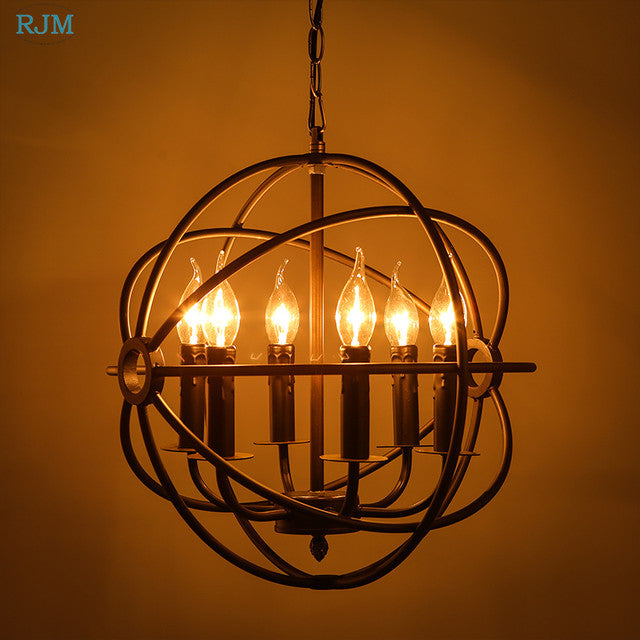 Rustic 6-Light Armillary Sphere Chandelier - Vintage Orb Metal Hanging Light