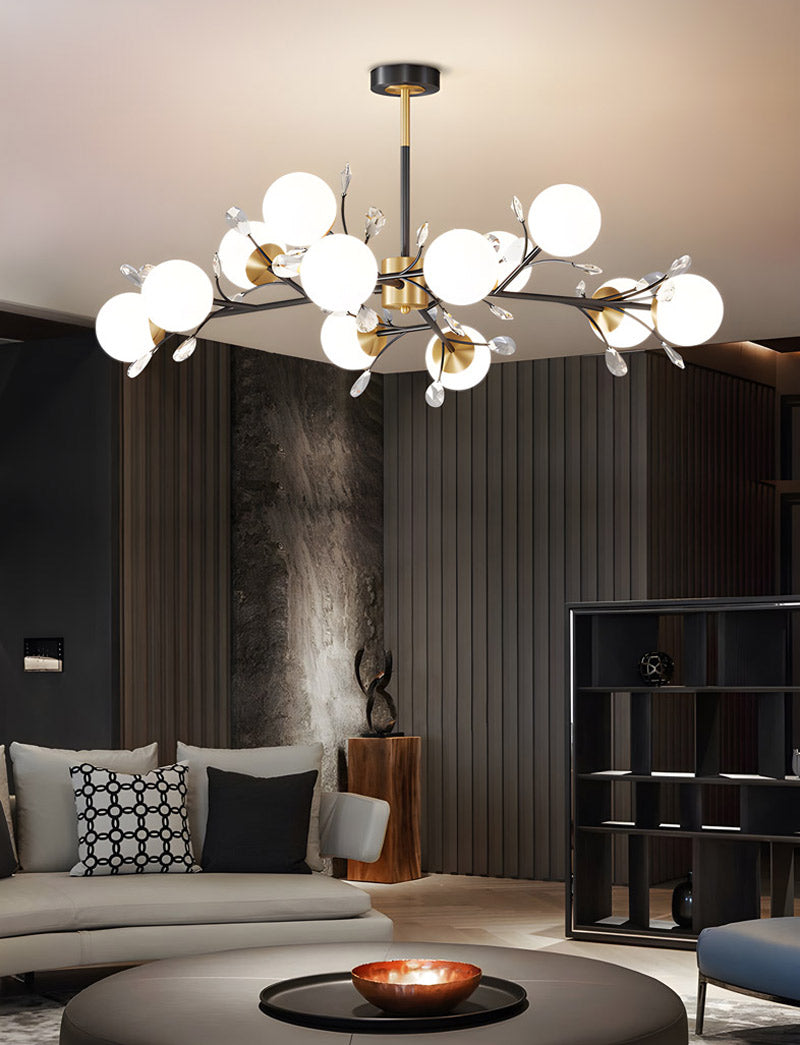 Art Deco Sputnik Chandelier - Black & Gold Multi-Globe Hanging Light